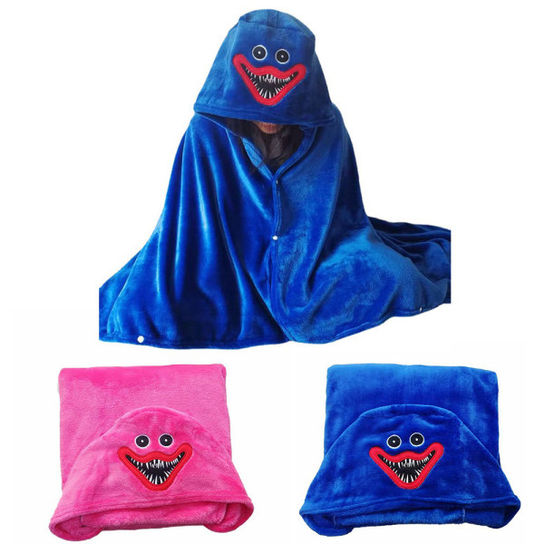 Poppy Playtime Huggy Wuggy Tema Barn Hooded Plysch Filt Cape Blue