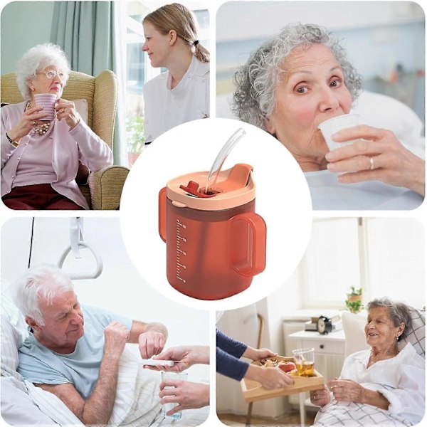 Sippekopp for voksne med håndtak, selvstendige sippekopper for voksne med begrenset mobilitet, handikapkopper for eldreomsorg (300ml) Orange
