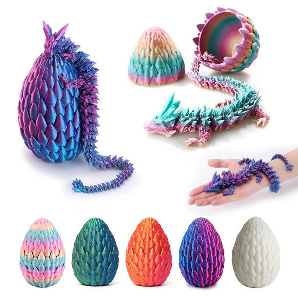 3D-printet Laser Dragon Æg med 12\" Fleksibel Dragon Fidget Legetøjsfigur Dekoration Laser Farverig Laser Colorful