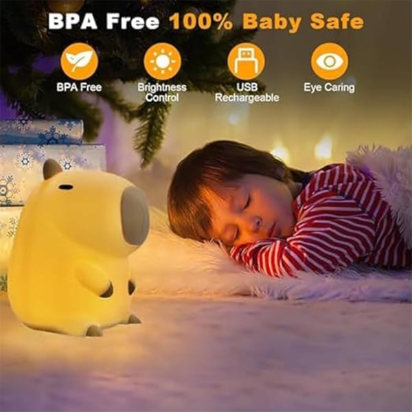Barn Sødt Capybara Natlampe USB Opladbar Capybara Natlampe Gaver til Piger Drenge Kvinder Mænd