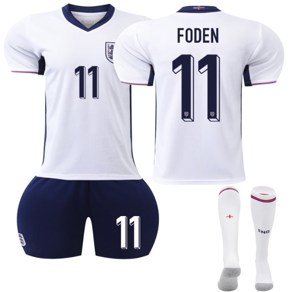 UEFA Euro 2024 England Hjemme Barn Fotballskjorte Sett Nr. 11 Foden XL