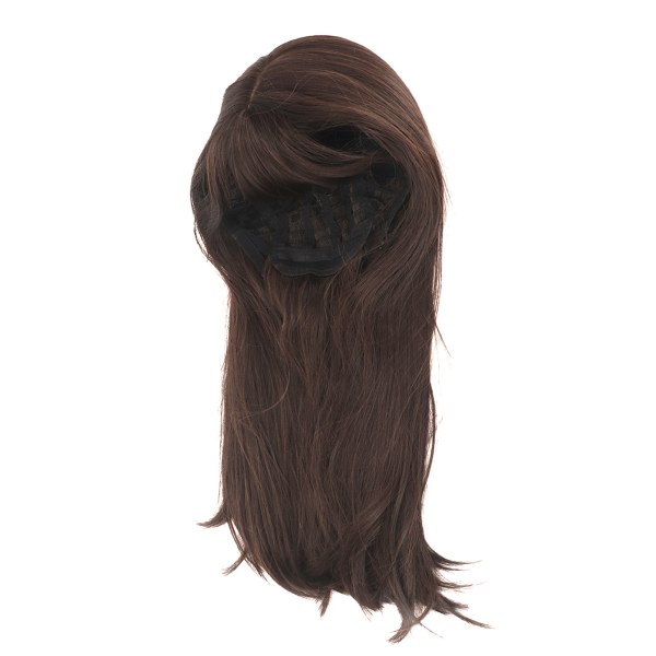 Tummanruskea pitkä suora peruukki otsatukkailla säädettävä lämmönkestävä pörröinen synteettinen peruukki pukujuhliin