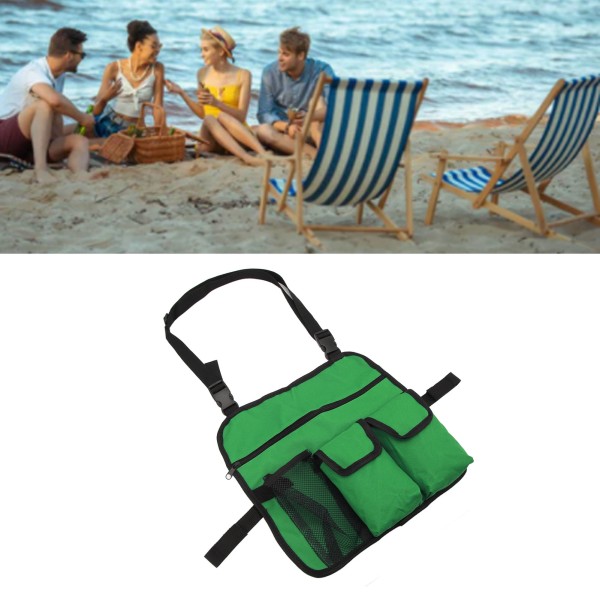 Beach Chair Armlene Bag 600D Oxford Cloth Multifunksjonell Outdoor Chair Organizer for Camping Green