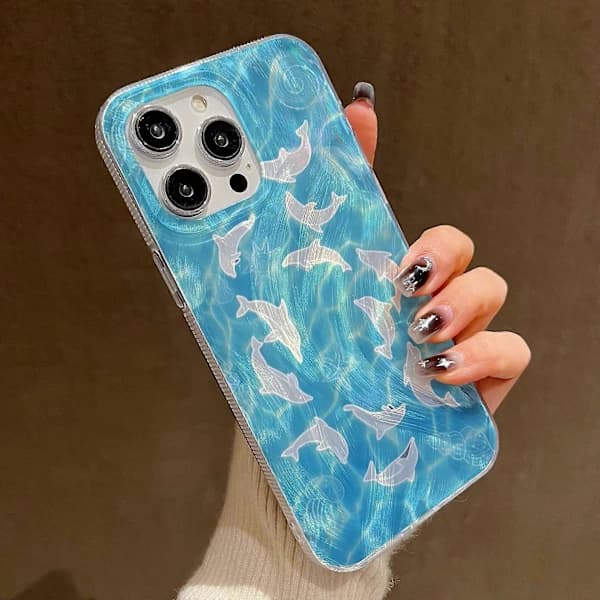 Mobilskall for iPhone 15 Pro, Delfinmønster TPU+PC IMD Bakside