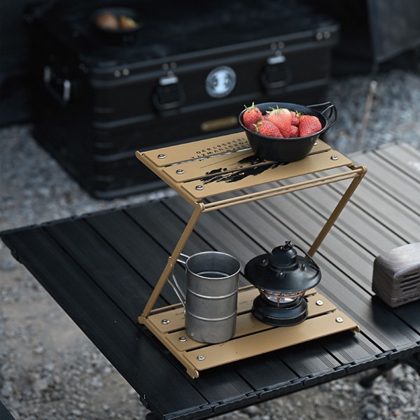 Sammenfoldelig campingbord bærbart aluminiumslegering dobbeltdækket campingbord til vandreture med picnic baggårdsfest