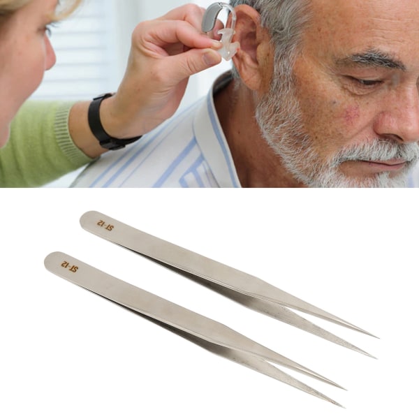 2 stk Pincet Bærbar Professionel Præcis Anti Rust Rustfrit Stål Pincet Værktøj til Høreapparattilpasning