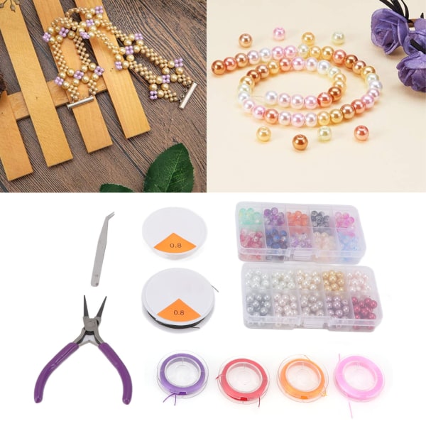 Gör-det-själv smycketillverkningssats Tång Konstgjorda pärlor Glas Färgglada pärlor Elastisk tråd Set med låda