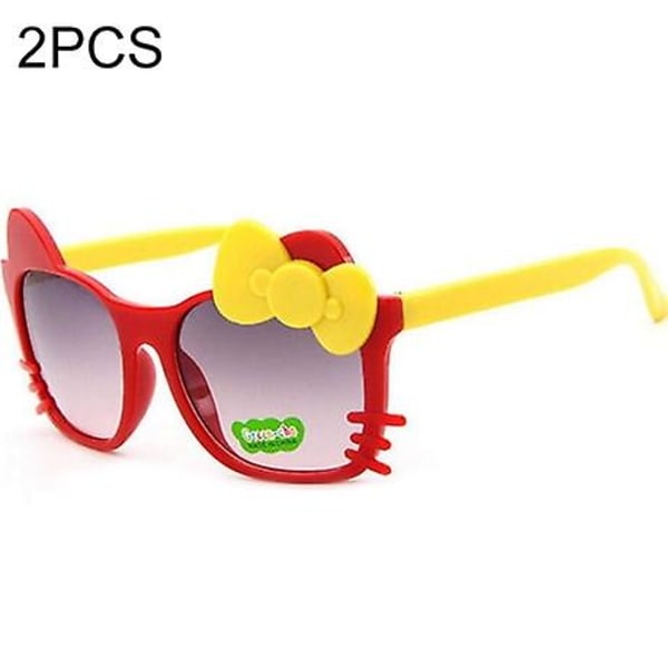 (Pack med 2) Söta Bow Knot UV-skyddande barnsolglasögon (röd båge och gula fötter)
