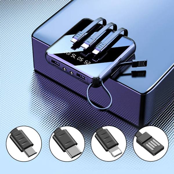 Powerbank med 20 000 mAh, Dobbelt 2x USB LCD-skærm, Ekstern Batteri Hurtigopladningsfunktion Oplader, Sort, til iPhone/Huawei/Xiaomi/Samsung