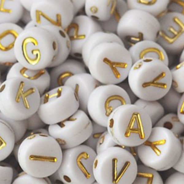 200st Smycken Pärlor Set Lös Akryl Guld Bokstav på vitt Armband Tillbehör för barn