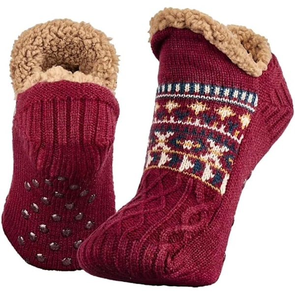 Tofflor med strumpor för män & kvinnor, fluffiga tofflor med grepp, halkfri fleecefodrad, värmehållande, julklapp, storlek M 40-42