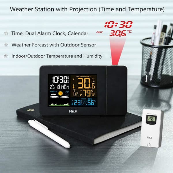 Trådlös termometer, hygrometer och väderstation med projektor