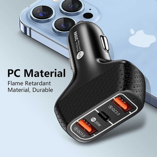 Billader 3 USB Superrask 20W PD Quick Charge 3.0—pa