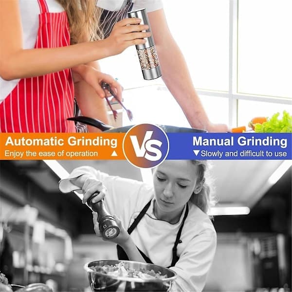 Electric Salt and Pepper Grinder Rechargeable Automatic Pepper Mill with Adjustable Coarseness and LED Light