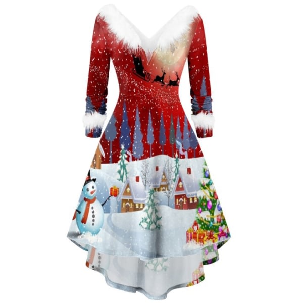 Christmas High Low Klänning for kvinder, Xmas Outfits Fuzzy V Neck Dress FARVE 5 L