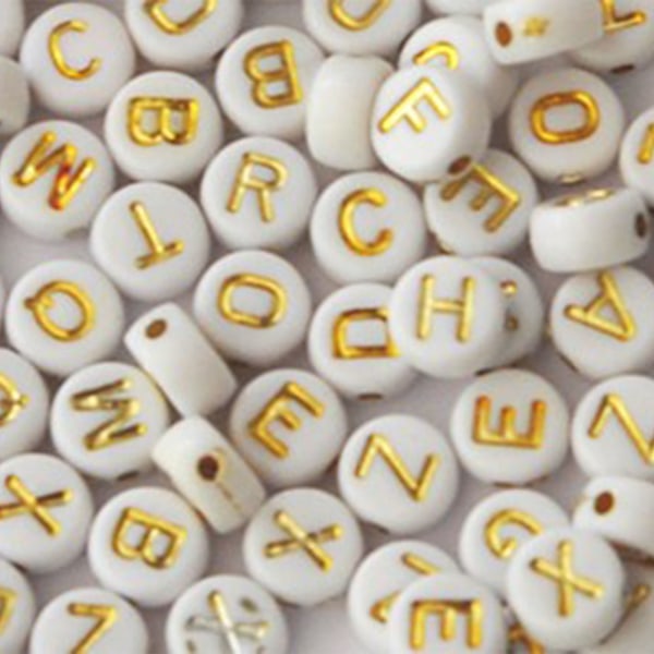 200 stk smykker perler sett løst akryl gull bokstav på hvitt armbånd tilbehør for barn