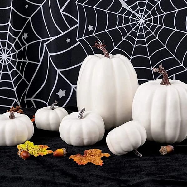 7 stk. kunstige græskar, efterårsdekoration, hvidt græskar til Thanksgiving efterårshøst Halloween jul