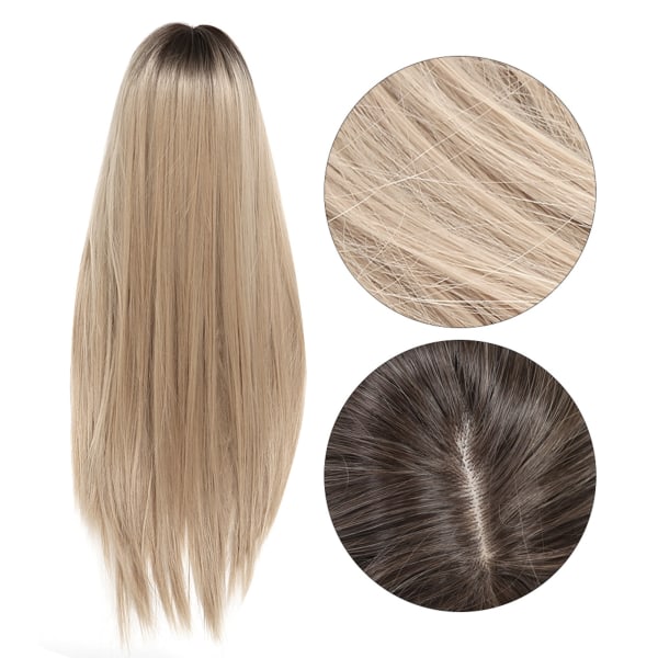 Front Spets Peruk Bangs Långt rakt blont hår Syntetiskt värmebeständigt fiberhår för kvinnor 70 cm MQF288 1