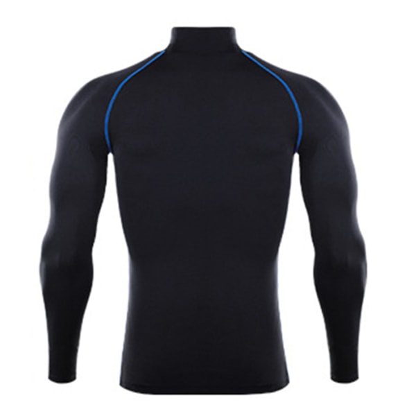 Langærmede skjorter med høj elastisk kompression til mænd, sportstrøje til atletisk træningsskjorte Sort og blå linjer M