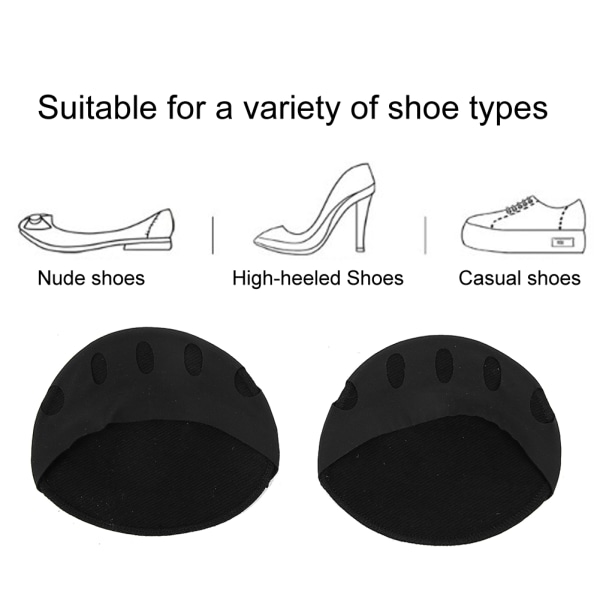 2 par høyhælte sko pustende forfotpute Stress smertelindring forfotlapp (svart)