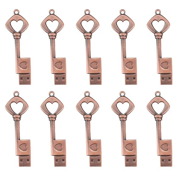 10 kpl USB 2.0 Metallinen USB-muistitikku Puhdas kupari Sydän USB-muistitikku Avain (Kupari, 8 Gt).pa