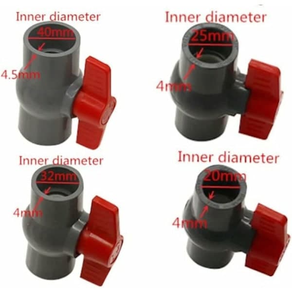 (φ40mm) PVC kuleventil, plastkuleventil, rette tilkoblinger f
