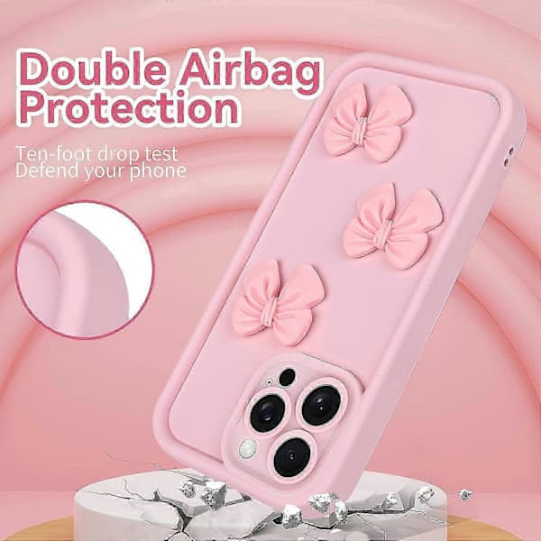 Søtt rosa 3D-blomsterdeksel for iPhone 16 Pro Max - Mykt støtsikkert deksel for kvinner