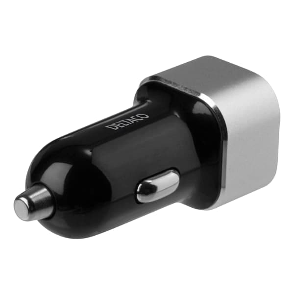 USB biloplader, 2x USB-A, 2.4 A, total 17 W, sort/sølv