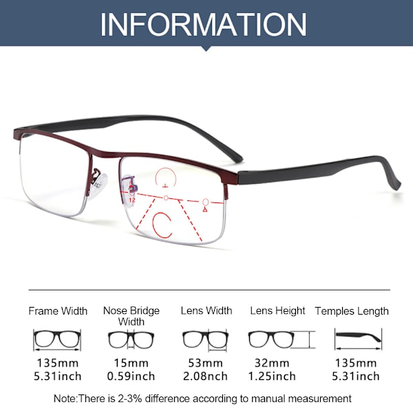 Anti-sininen valo lukulasit Progressiiviset presbyopia musta
