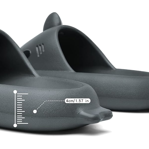 Herre- og damesandaler i hajform - sommer-sandaler med åben tå, skridsikre badesandaler til strand og pool med tyk sål Grå Gray 38/39