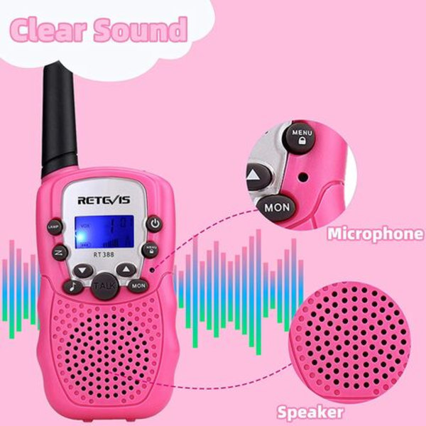 Retevis RT388 Walkie Talkie för barn, Uppladdningsbar Walkie Talkie, Långdistans, Leksakspresenter för åldrarna 3-12, Camping, Utomhusspionering