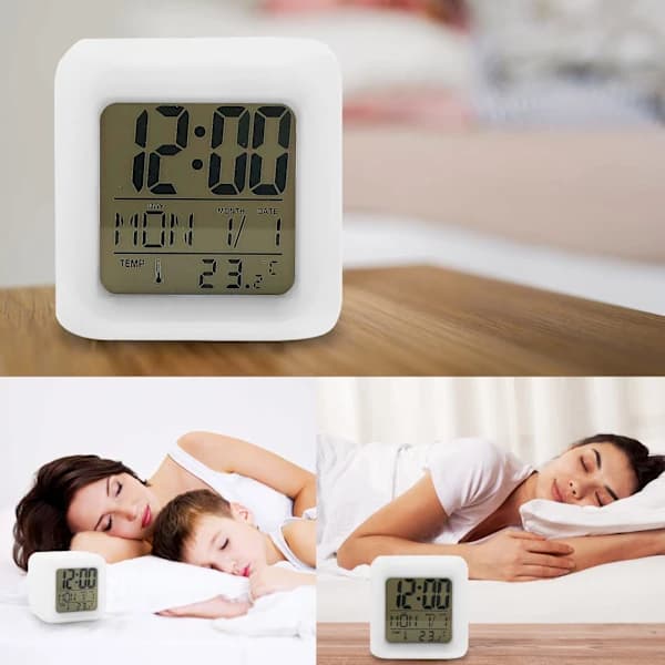 LED Digital Vækkeur med 7 Farvers Natlampe & Snooze