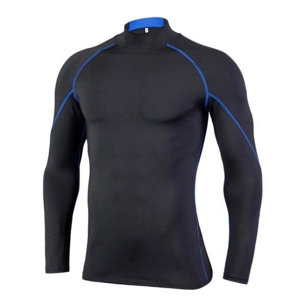 Langærmede skjorter med høj elastisk kompression til mænd, sportstrøje til atletisk træningsskjorte Sort og blå linjer M