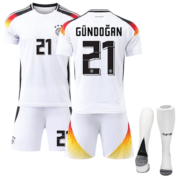 UEFA Euro 2024 Tyskland Hjemme Barn Fotballtrøye Kit Med Strømper Nr.21 GUNDOGAN 24