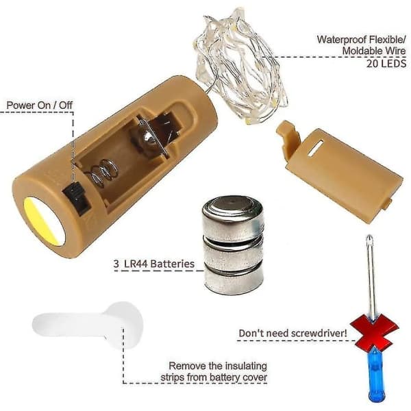 12 kpl Pullonvalot, Korkkivalot pulloihin, 2m 20 LED-valoa