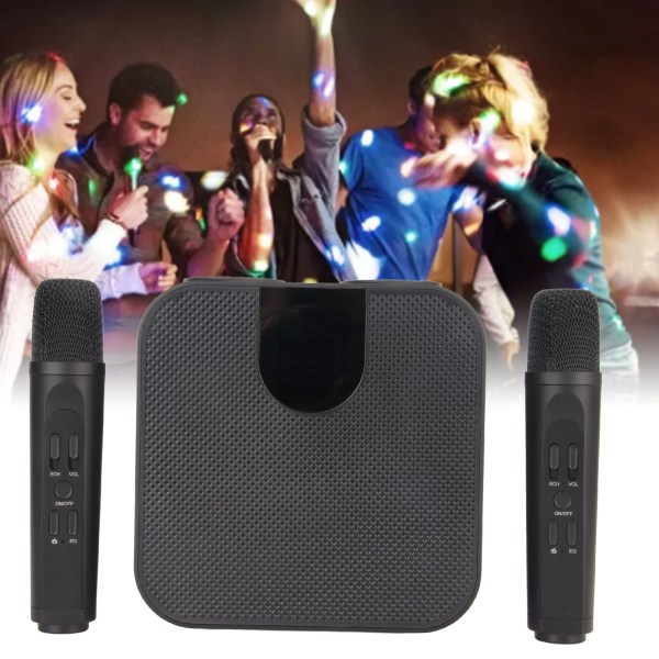 Karaokelaite Bluetooth 5.0 -tuki USB muistikortin AUX-kannettava kaiutin kahdella langattomalla mikrofonilla juhliin