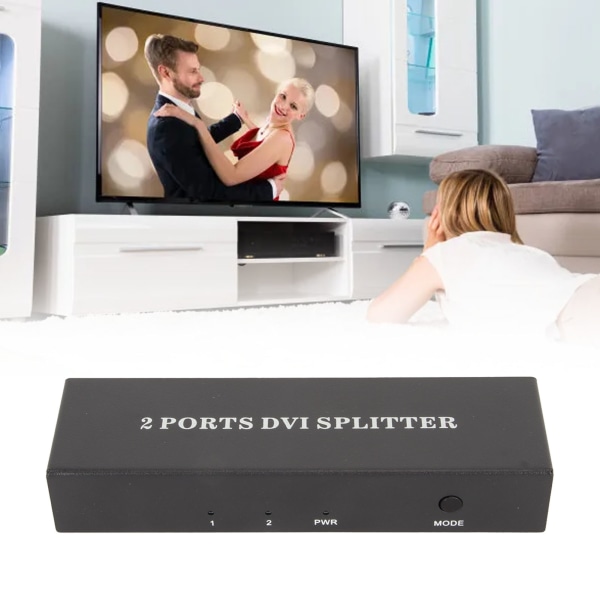 1x2 DVI-splitter 1 i 2 ut-støtte Oppløsning Opp til 1920x1440 2-porters DVI-videosplitter for PC Laptop DVR-projektor HDTV EU-plugg