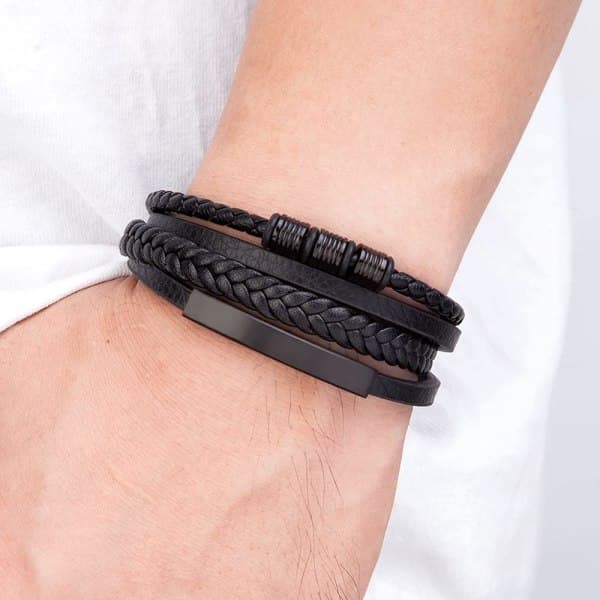Rostfritt stål berlock äkta läderarmband för män Magne—PA