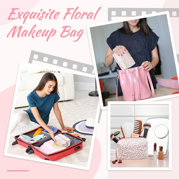 Lille Makeup Taske, Bærbar Toilet Taske i Bomuld, Quiltet Blomstret Kosmetik Taske Vaske Organisator Etui til Kvinder Piger Damer