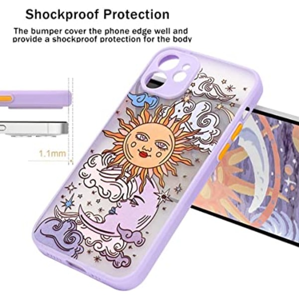 Yhteensopiva iPhone 12 case kanssa Matt Clear Design Sun Moon