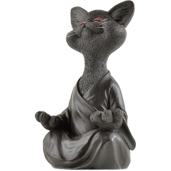 Nyckfull Buddha Katt Figur Meditation Yoga Svart