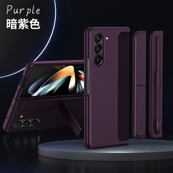 Z Fold 5 Fodral, Kompatibelt med Samsung Galaxy Z Fold 5 med avtagbar S Pen-hållare och stativ & kapacitiv penna Mörk lila