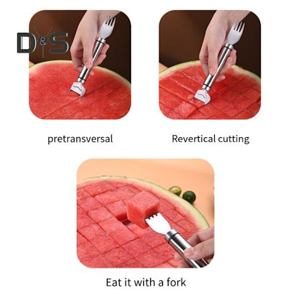 Ruostumattomasta Teräksestä Valmistettu Vesimelonin Viipalointikahvi 2-in-1 Monitoiminen Kesäinen Vesimelonin Kuutiointityökalu Hedelmien Leikkaustyökalu Keittiövälineet Matches the image A