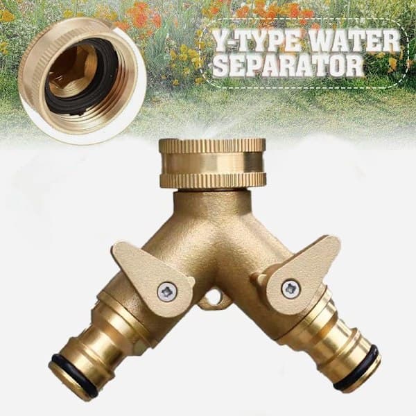 Paris_2-vejs messinghane-slangetilslutning, med separate ventiler, gul