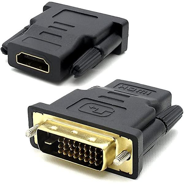 2 kpl HDMI - DVI-sovittimet, DVI-D uros - HDMI naaras sovittimet, HDTV-muunninsovittimet Full HD kullatut liittimet