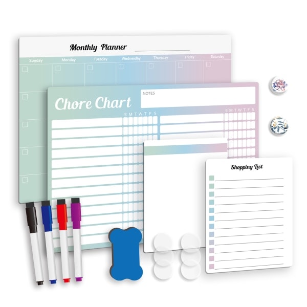 Magnetisk Whiteboard Set, Skrivtavla, Pennor och Magneter Flerfärgad
