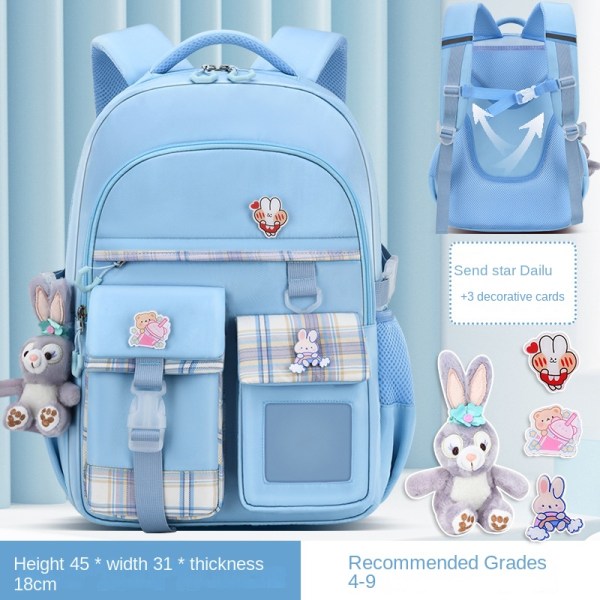 Koululaukku alakoulu- ja yläkoululaisille tytöille, kevyt ja taakkaa vähentävä lasten reppu opetustassulla ja selkäsuojakassilla Blue+Doll+Tutorial Bag small