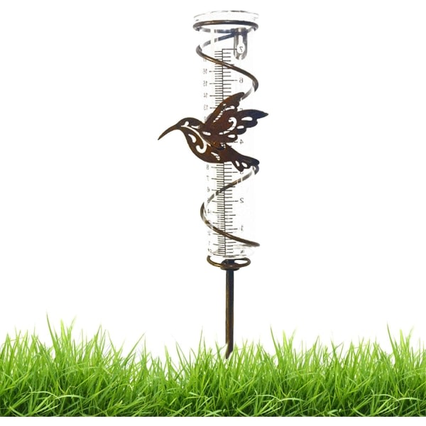Regnmätare i glas utomhus - Spiral dekorativ metallram Regnmätare med påle | Dekorativ trädgårdsdekor för trädgård, gräsmatta, uteplats, 7"