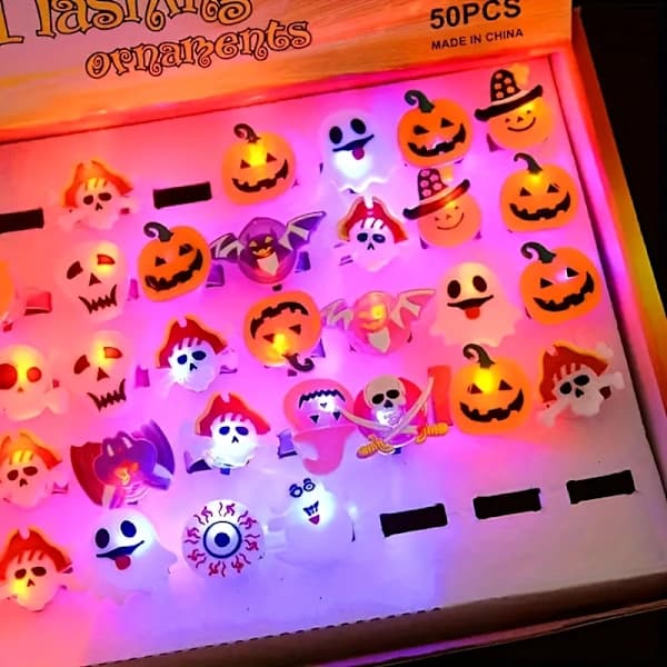 LED Lysende Ringe til Børn - 50-pak Batteridrevne Festgaver til Halloween