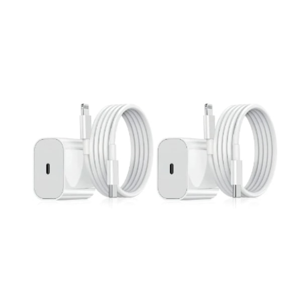 2 stk. - Passer til iPhone-opladeradapter + kabel 20W USB-C hurtigoplader